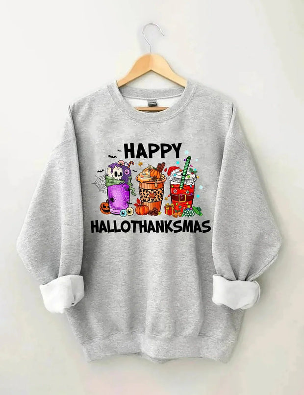 Women's Plus Size Happy Hallothanksmas Coffee Sweatshirt