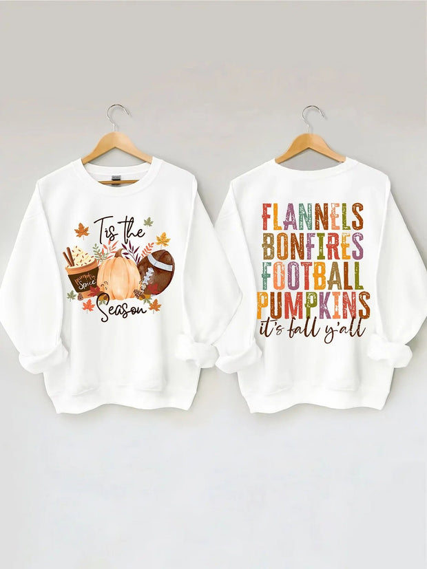 Women's Plus Size Flannels Bonfires Football Pumpkins Sweatshirt