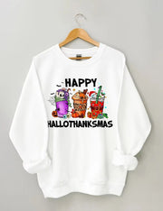 Women's Plus Size Happy Hallothanksmas Coffee Sweatshirt