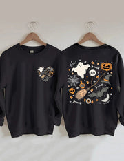 Women's Plus Size Ghost Outline Spooky Season Sweatshirt