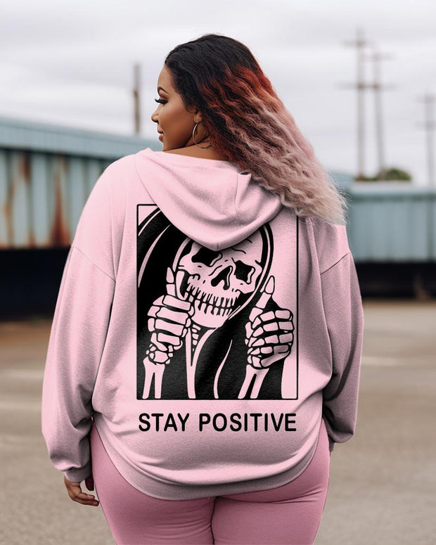 Women's Plus Stay Positive With Skeleton Hoodie