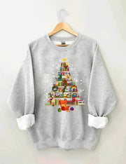 Women's Plus Size Book Christmas Tree Sweatshirt