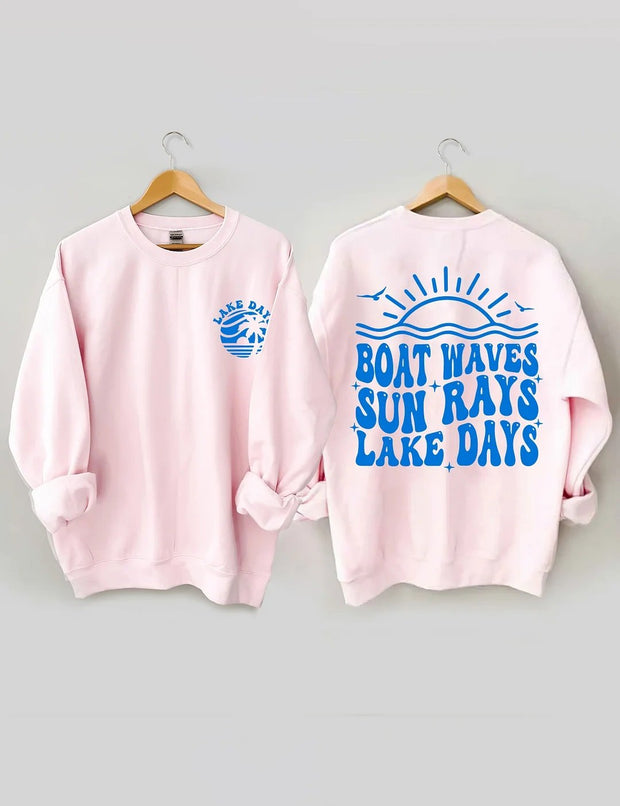 Women's Plus Size Boat Waves Sun Rays Lake Days Sweatshirt
