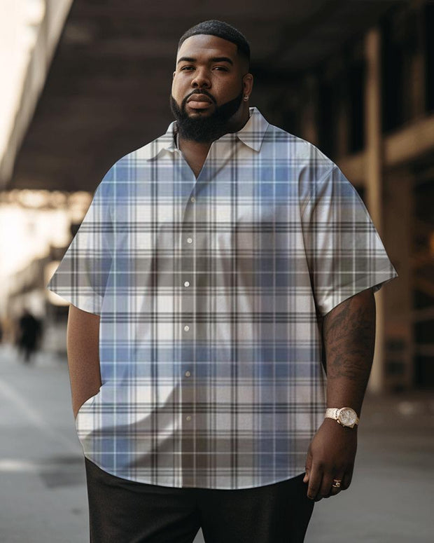 Plaid Contrast Casual Printed Short-sleeved Plus Size Shirt