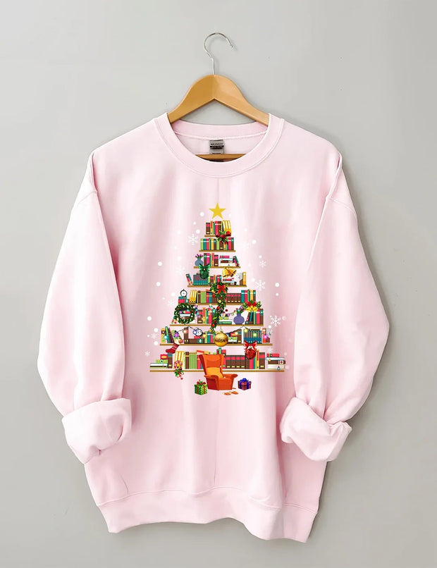 Women's Plus Size Book Christmas Tree Sweatshirt