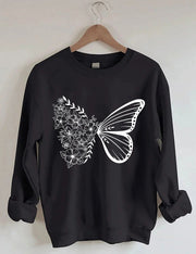 Women's Plus Size Floral Butterfly Sweatshirt