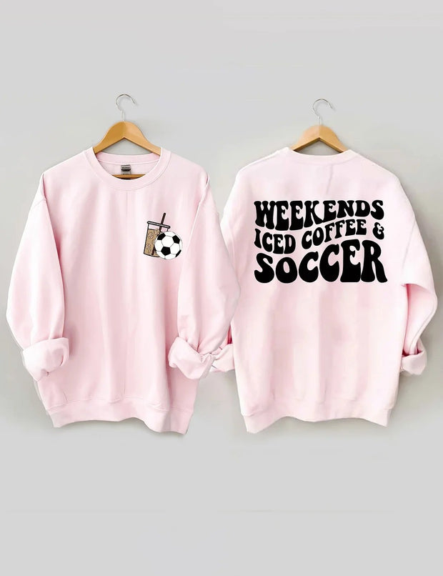 Women's Plus Size Weekends Iced Coffee Soccer Sweatshirt