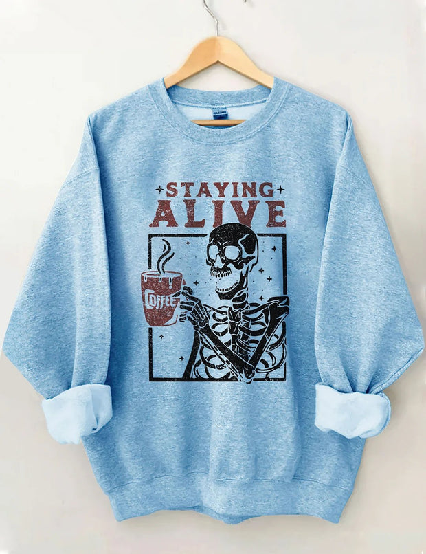 Women's Plus Size Staying Alive Coffee Sweatshirt