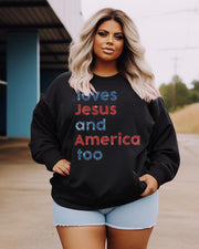 Women's Plus Size Casual Loves Jesus And America Too Sweatshirt