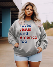 Women's Plus Size Casual Loves Jesus And America Too Sweatshirt