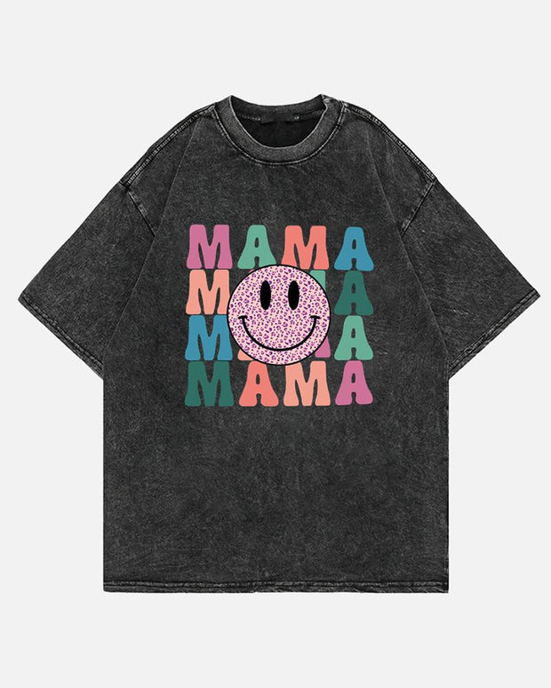 Plus Size Retro Smiley Face Mama T-Shirt